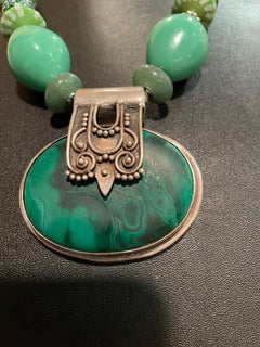 LB offers Vintage Mexican Malachite Sterling pendant Venetian Ceramic necklace