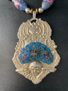 LB offers Vintage Mexican Silver Chinese feathers Venetian Czech glass Necklace