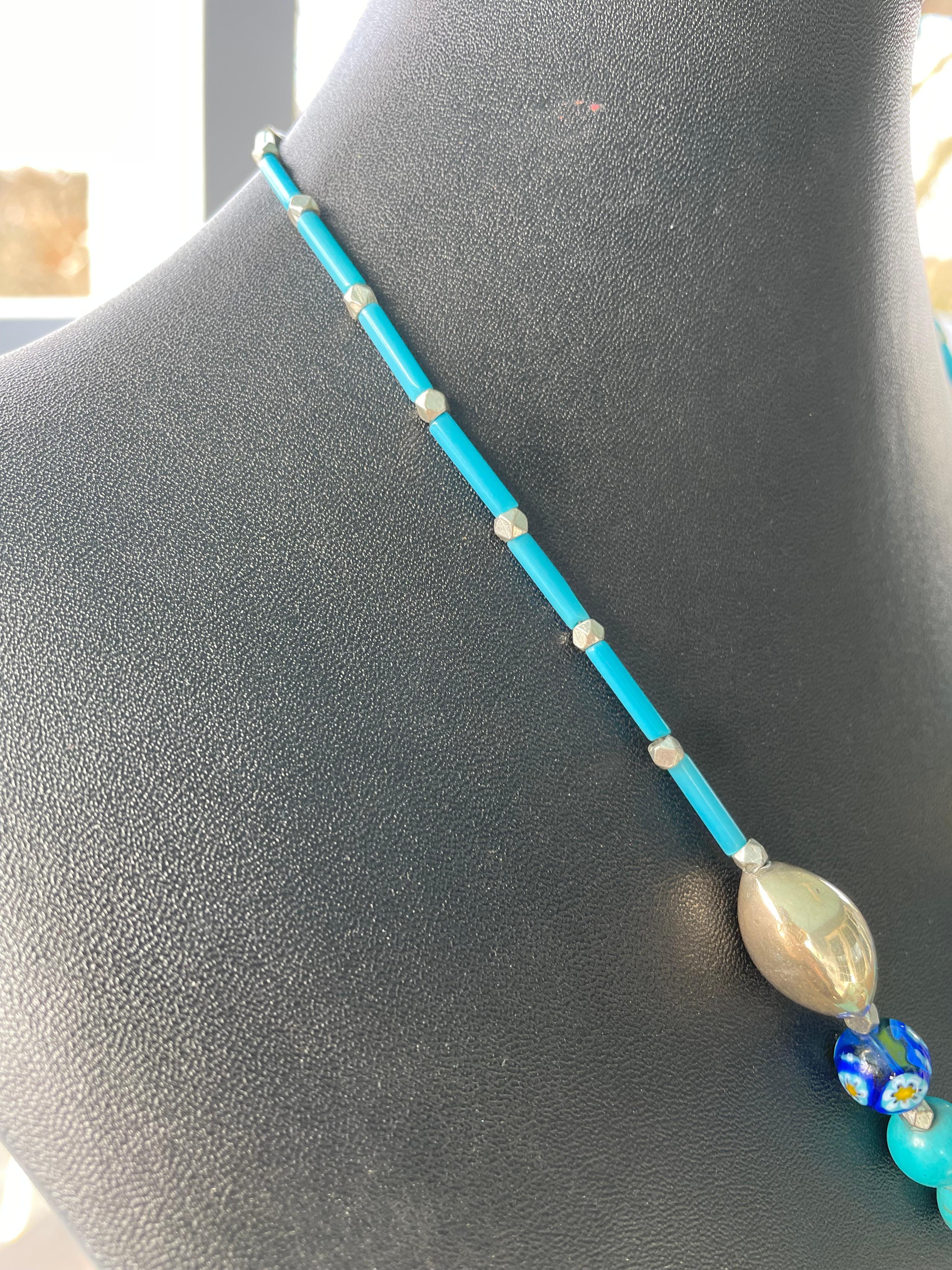 LB bietet Vintage mexikanischen Sterling Türkis Concha Stück venezianischen Halskette im Angebot 4