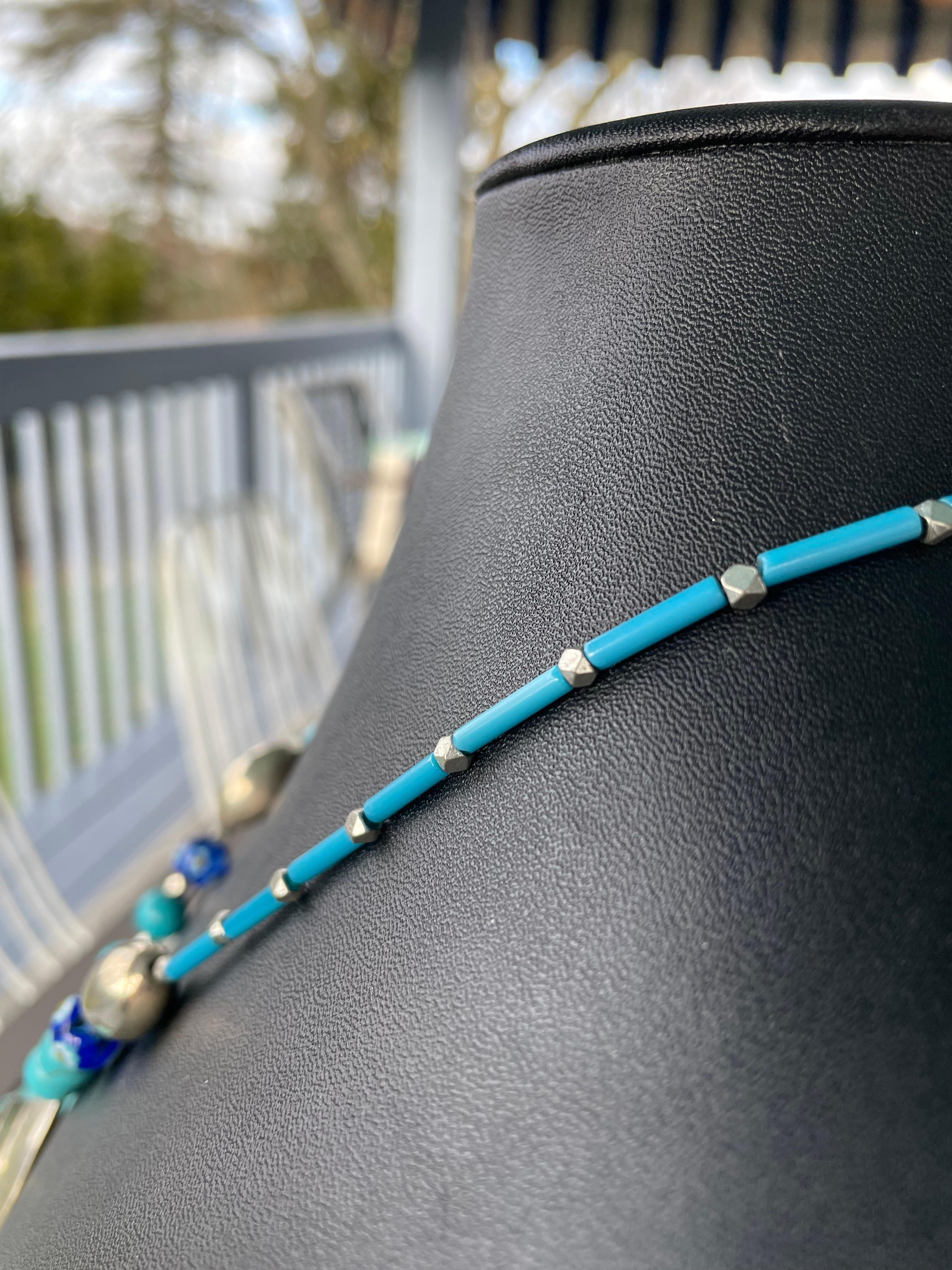 LB bietet Vintage mexikanischen Sterling Türkis Concha Stück venezianischen Halskette im Angebot 2