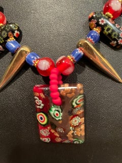 LB offers Vintage Mille Fiore Venetian beads Brass Spikes Glass spacers Necklace