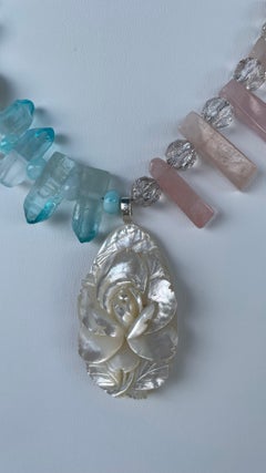 LB offers Vintage MOP brooch Buckle RQ spears Aquamarine points Pearls Necklace