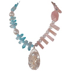 LB offers Vintage MOP brooch Buckle RQ spears Aquamarine points Pearls Necklace