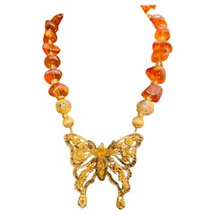 LB offers Vintage ‘Mothra’ pendant Baltic Amber Venetian glass crystal necklace