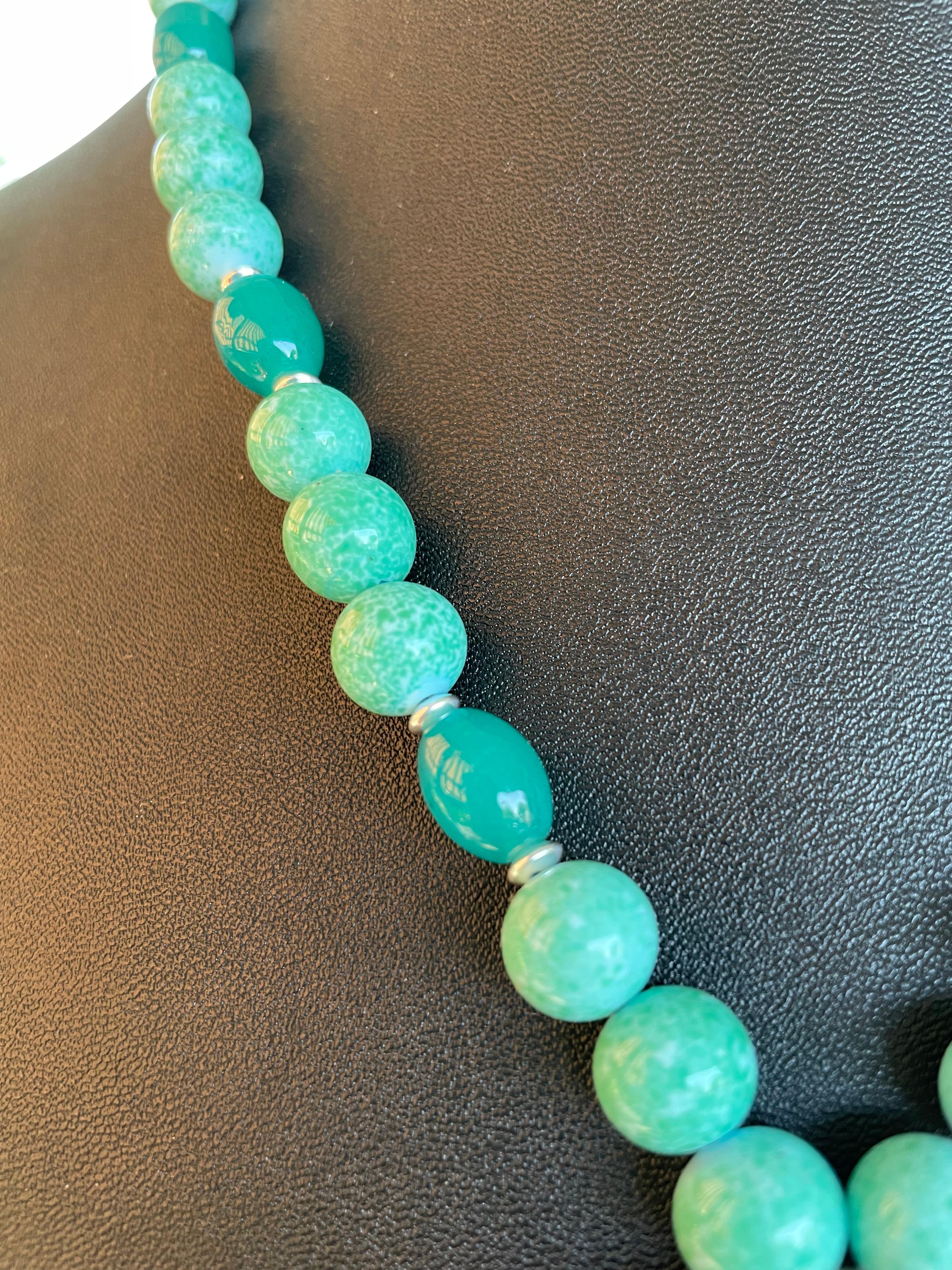 Cabochon LB offers Vintage Navajo Sterling Turquoise concha pendant Peking glass necklace For Sale