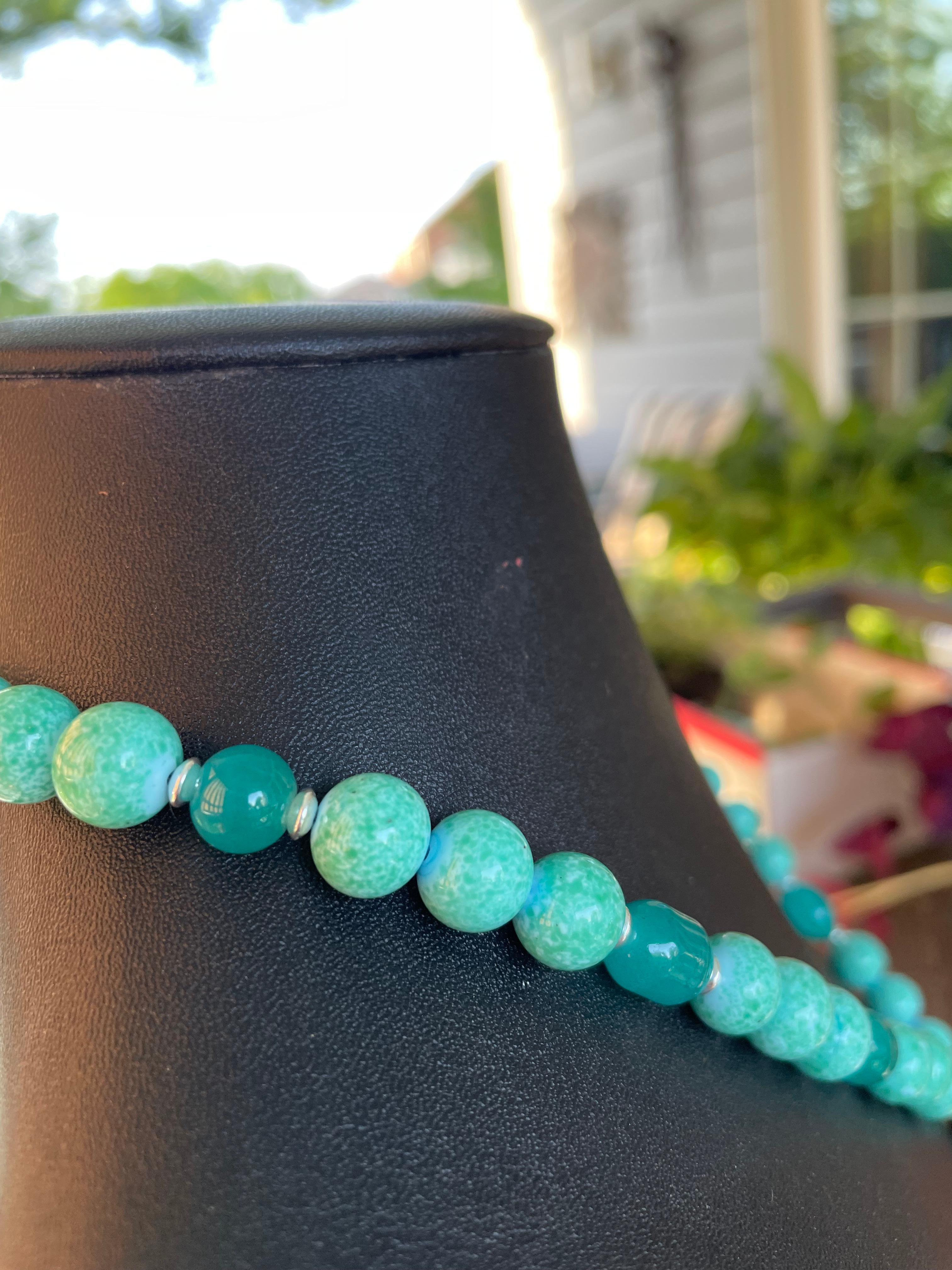 Women's or Men's LB offers Vintage Navajo Sterling Turquoise concha pendant Peking glass necklace For Sale