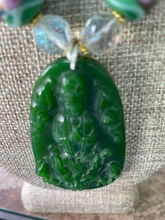 LB offers vintage Quan Yin Jadeite Peking glass Venetian glass Carved Necklace