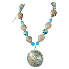 LB offers Vintage Reversible Mexican inlaid Pendant Tibetan Venetian necklace