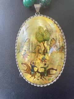 LB offers Vintage Shell Indian Painted Reversible pendant Malachite SS necklace