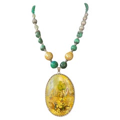 LB offers Vintage Shell Indian Painted Reversible pendant Malachite SS necklace