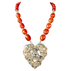 LB offre cuore d'argento vintage Clip d'epoca Collana d'ambra in bachelite d'epoca