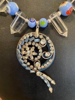 LB offers Vintage SS crystal Brooch Bakelite Venetian Crystal Sapphire Necklace