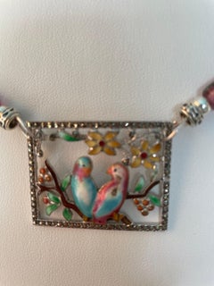 LB offers Vintage SS Enamel Bird Brooch Crystals Marcasite Venetian Necklace