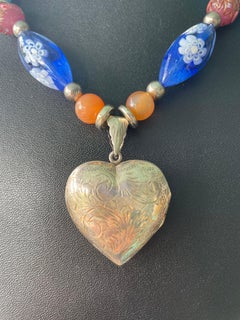 LB offers Vintage SS Heart locket Carnelian Vintage Venetian Opaline Necklace