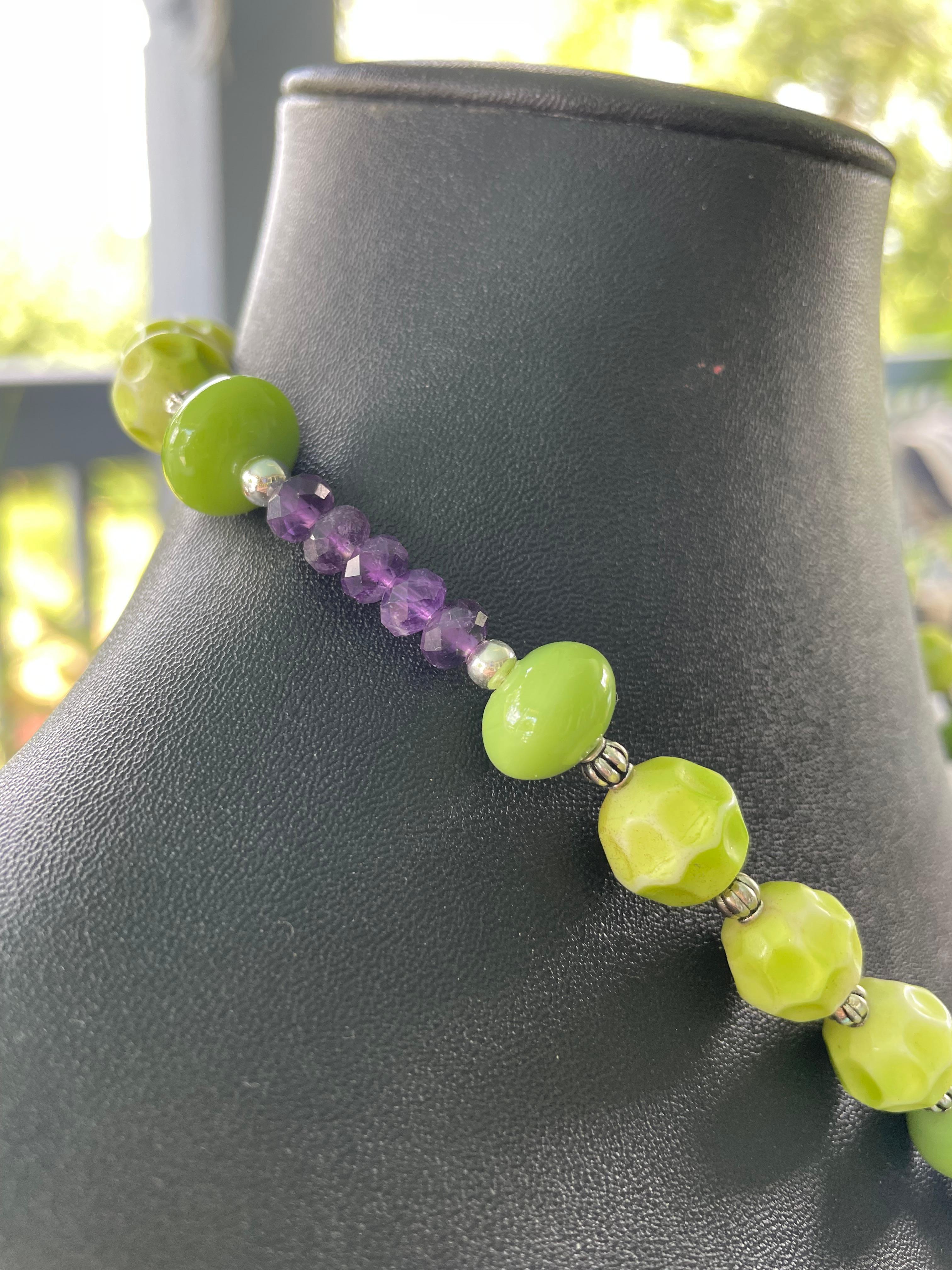 LB bietet Vintage Sterling Balinese Anhänger venezianischen Glas Amethyst Halskette im Angebot 4