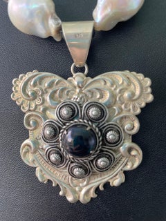 LB offers Vintage Sterling Brooches Baroque Pearls Venetian MOP African Necklace