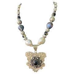 LB offers Vintage Sterling Brooches Baroque Pearls Venetian MOP African Necklace