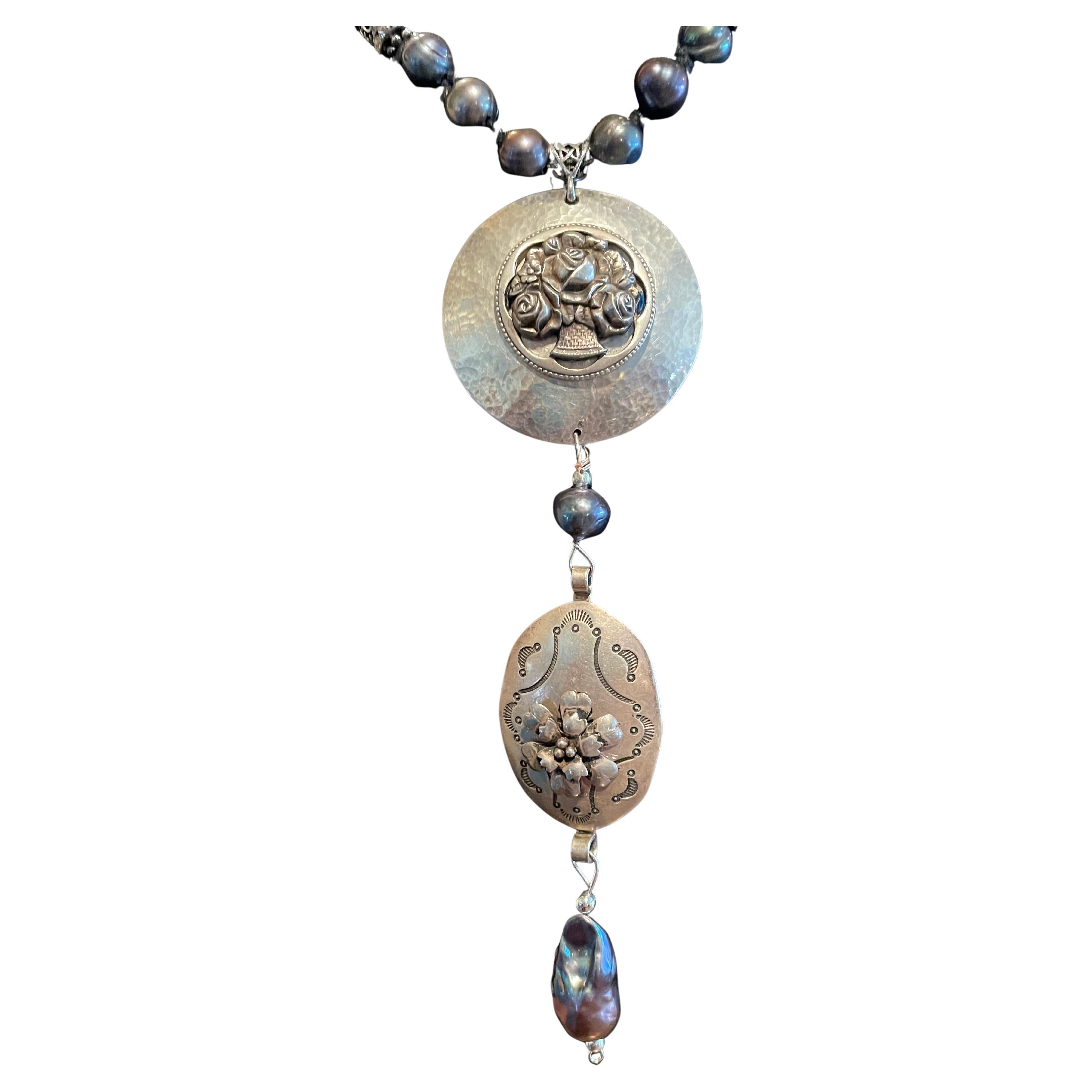 LB offers Vintage Sterling Brooches Pearl Pendant Peacock Pearls Silver Necklace