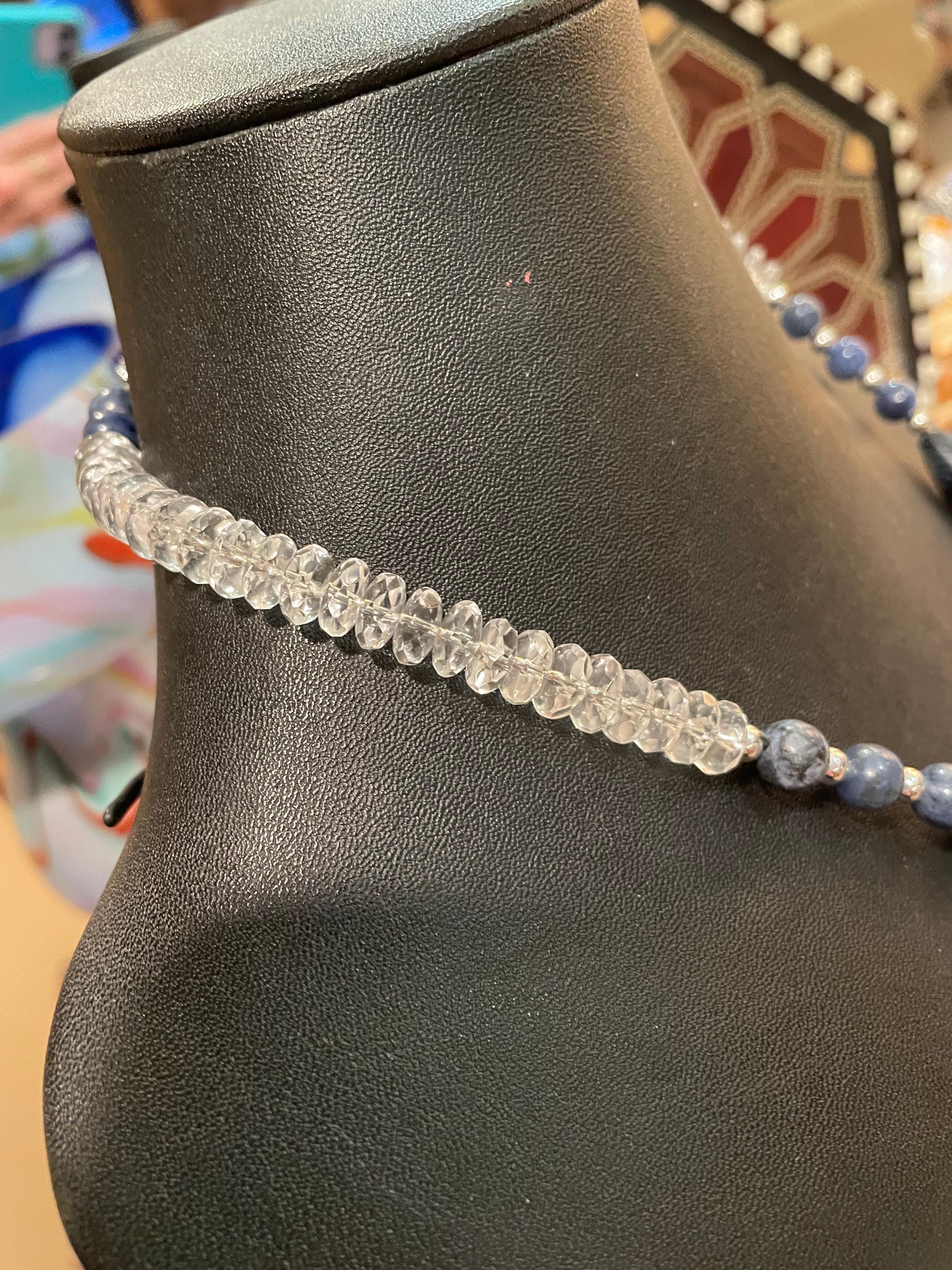 LB offers Vintage Sterling Deco pendant Venetian beads Lapis Crystal necklace For Sale 3
