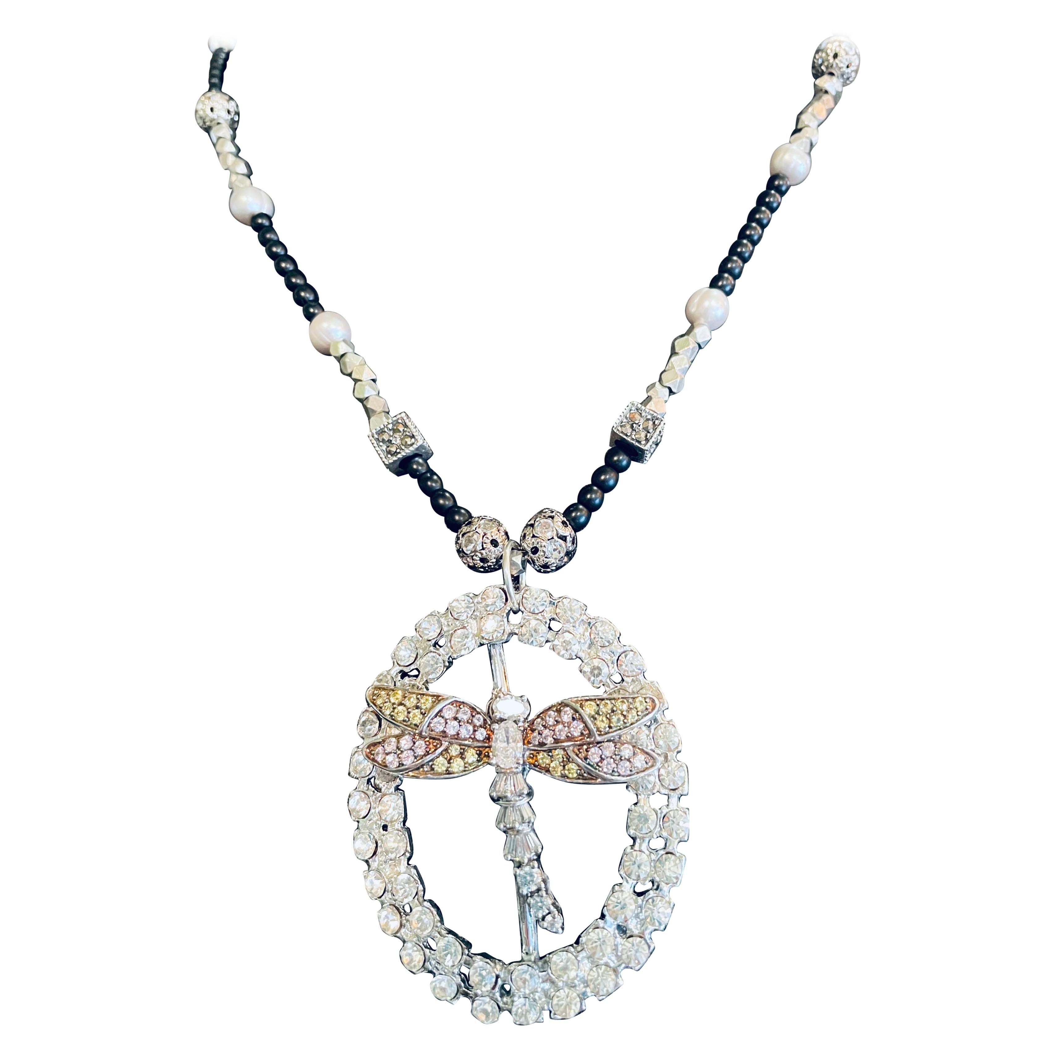 LB offers Vintage Sterling Dragonfly Onyx Freshwater Pearls Sterling Necklace