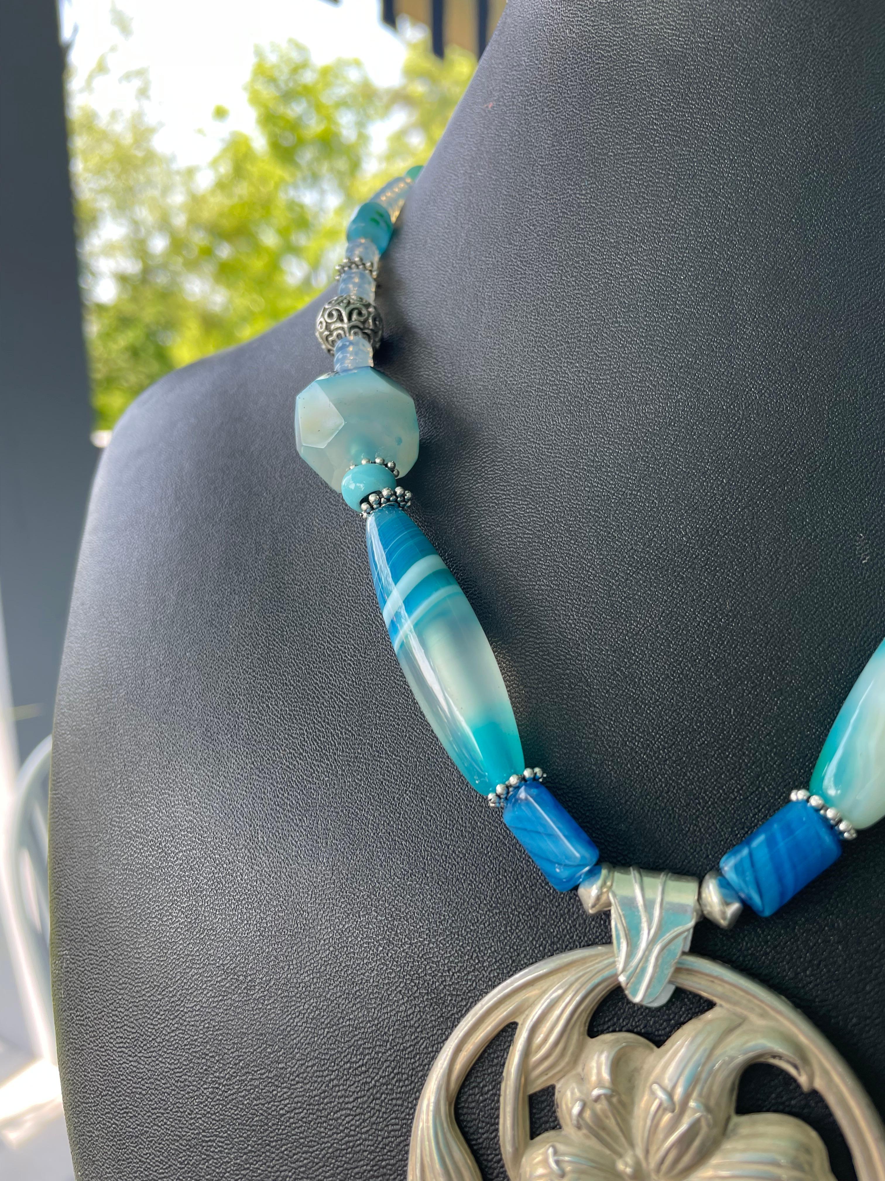 da uomo o donna LB offre spilla floreale vintage in sterling, croce di turchese e agata, collana di cristallo in vendita