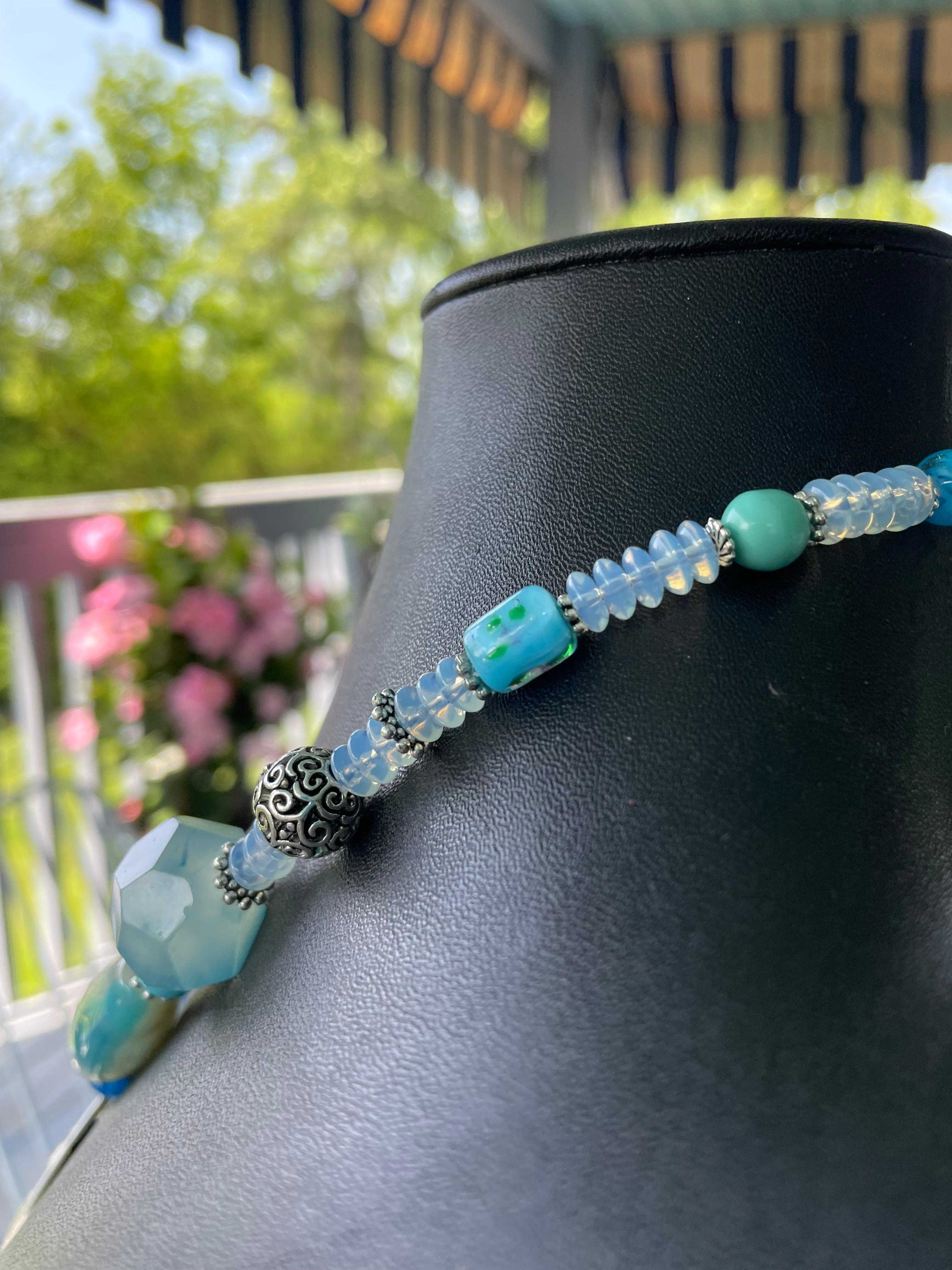 LB offre spilla floreale vintage in sterling, croce di turchese e agata, collana di cristallo in vendita 1