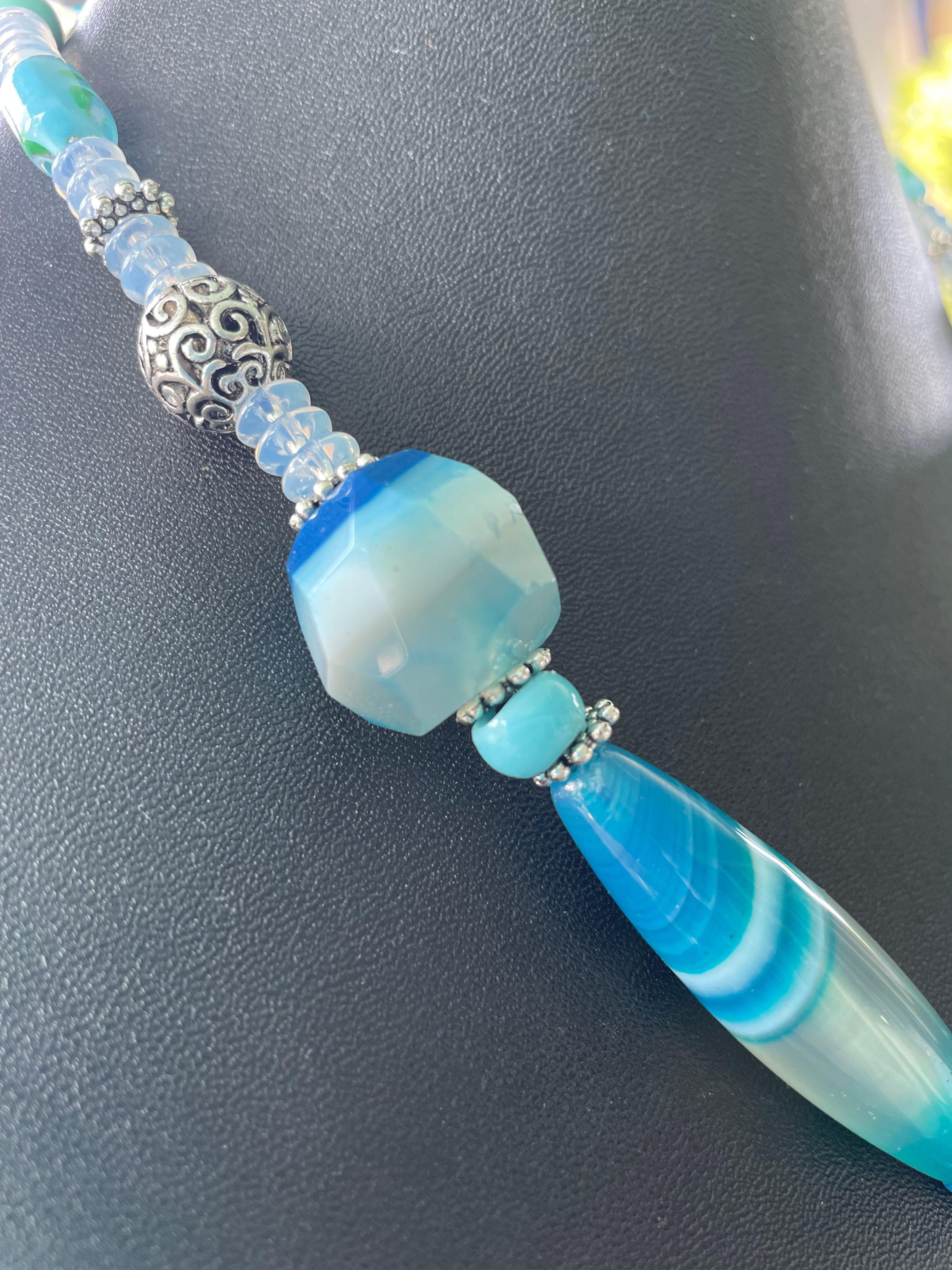 LB offre spilla floreale vintage in sterling, croce di turchese e agata, collana di cristallo in vendita 3