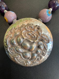 LB offers Vintage Sterling flower Pendant Amethyst Rose Quartz Venetian Necklace