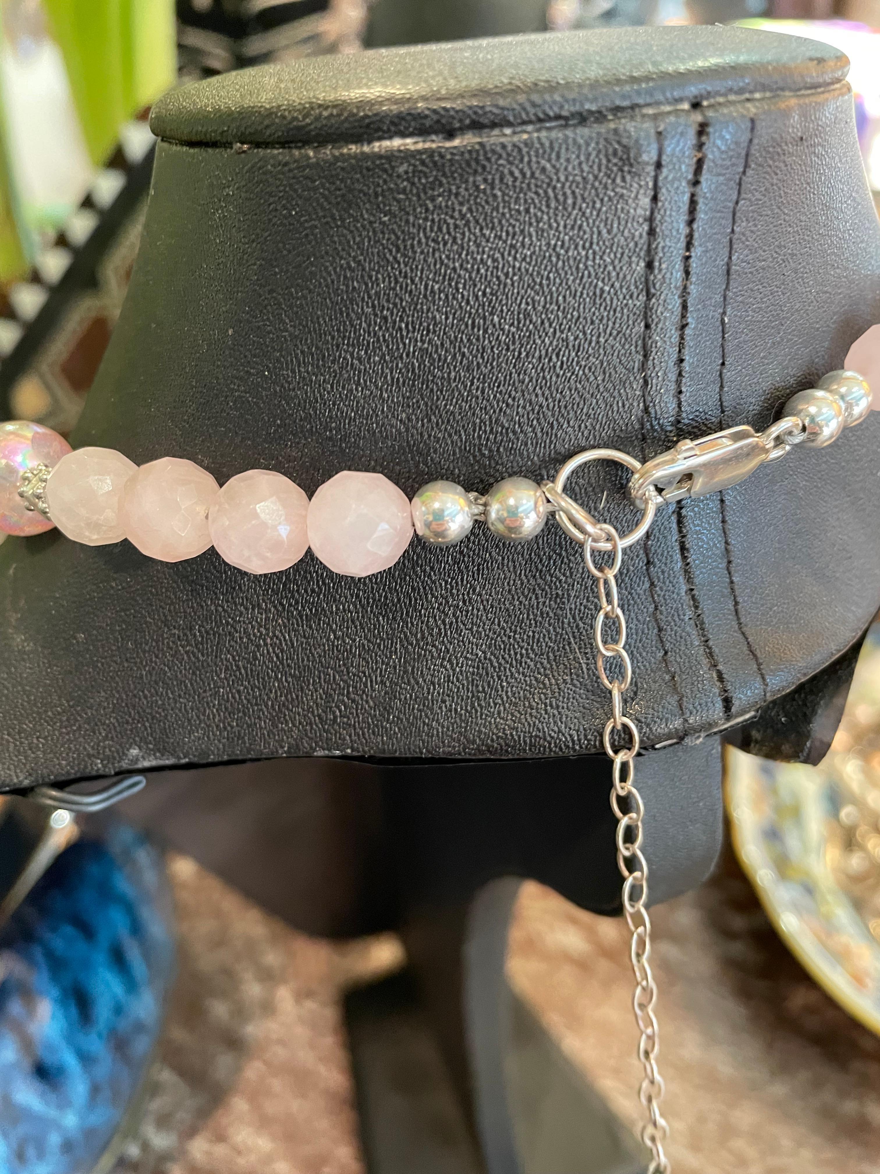 Women's LB offers Vintage Sterling flower Pendant Amethyst Rose Quartz Venetian Necklace For Sale