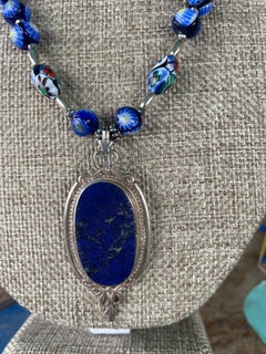 LB offers Vintage Sterling Lapis pendant vintage Venetian glass beads necklace