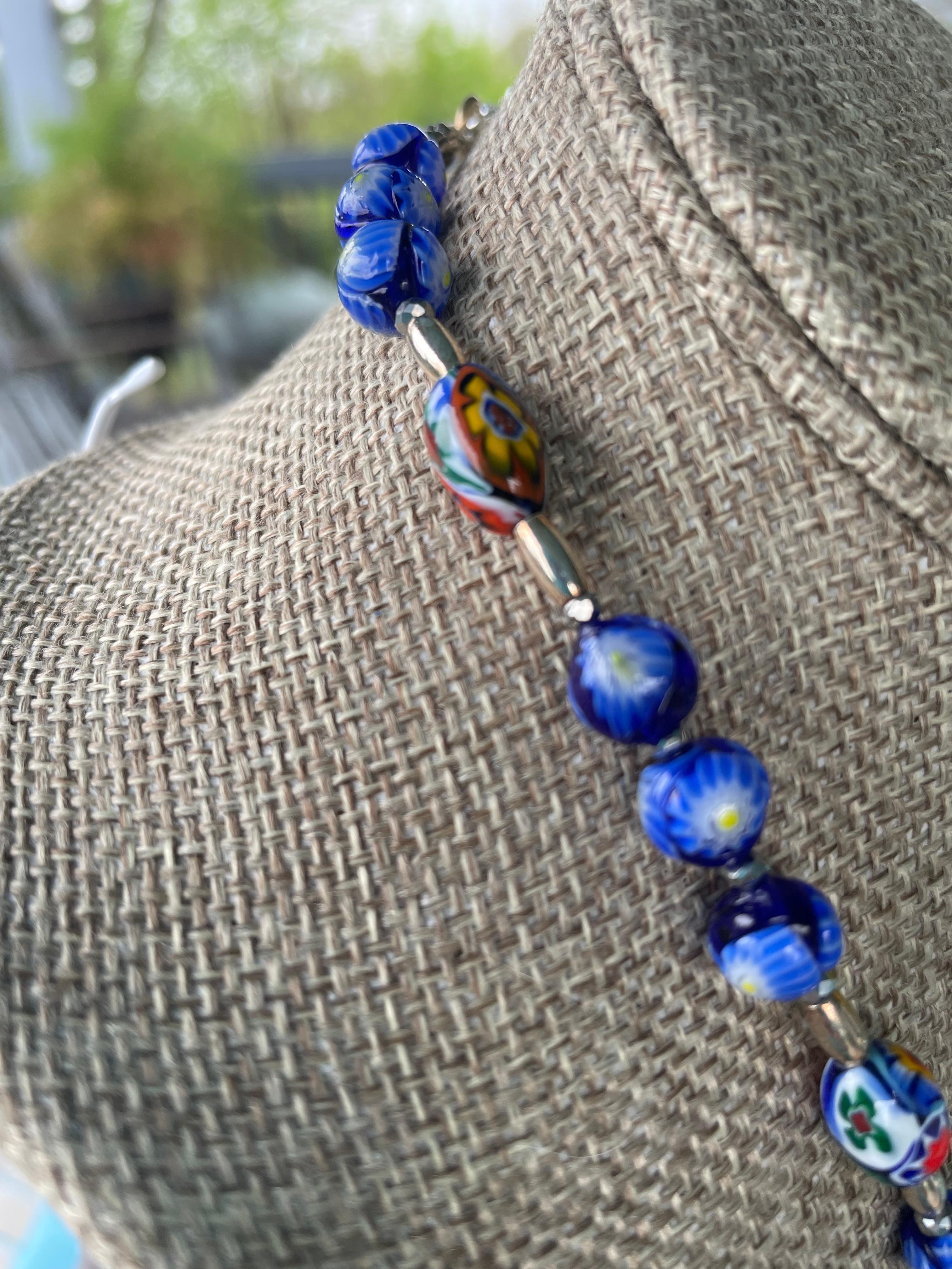 LB offers Vintage Sterling Lapis pendant vintage Venetian glass beads necklace For Sale 2