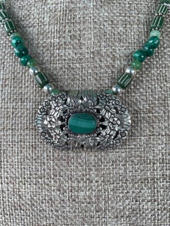 LB offers Vintage Sterling Malachite pendant Venetian Crystal sterling Necklace