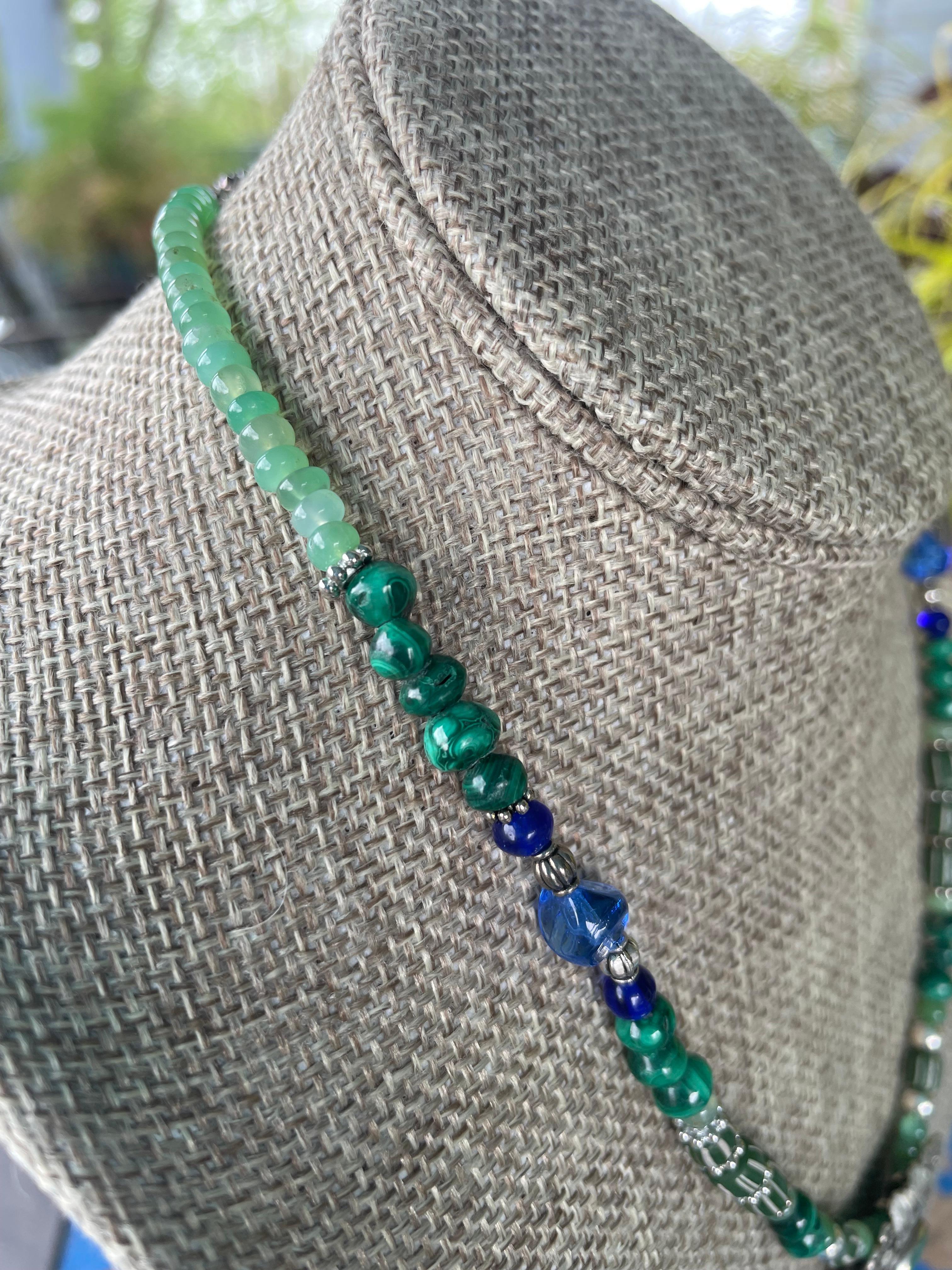 LB ofrece Vintage Sterling Malaquita colgante Cristal veneciano esterlina Collar en venta 1