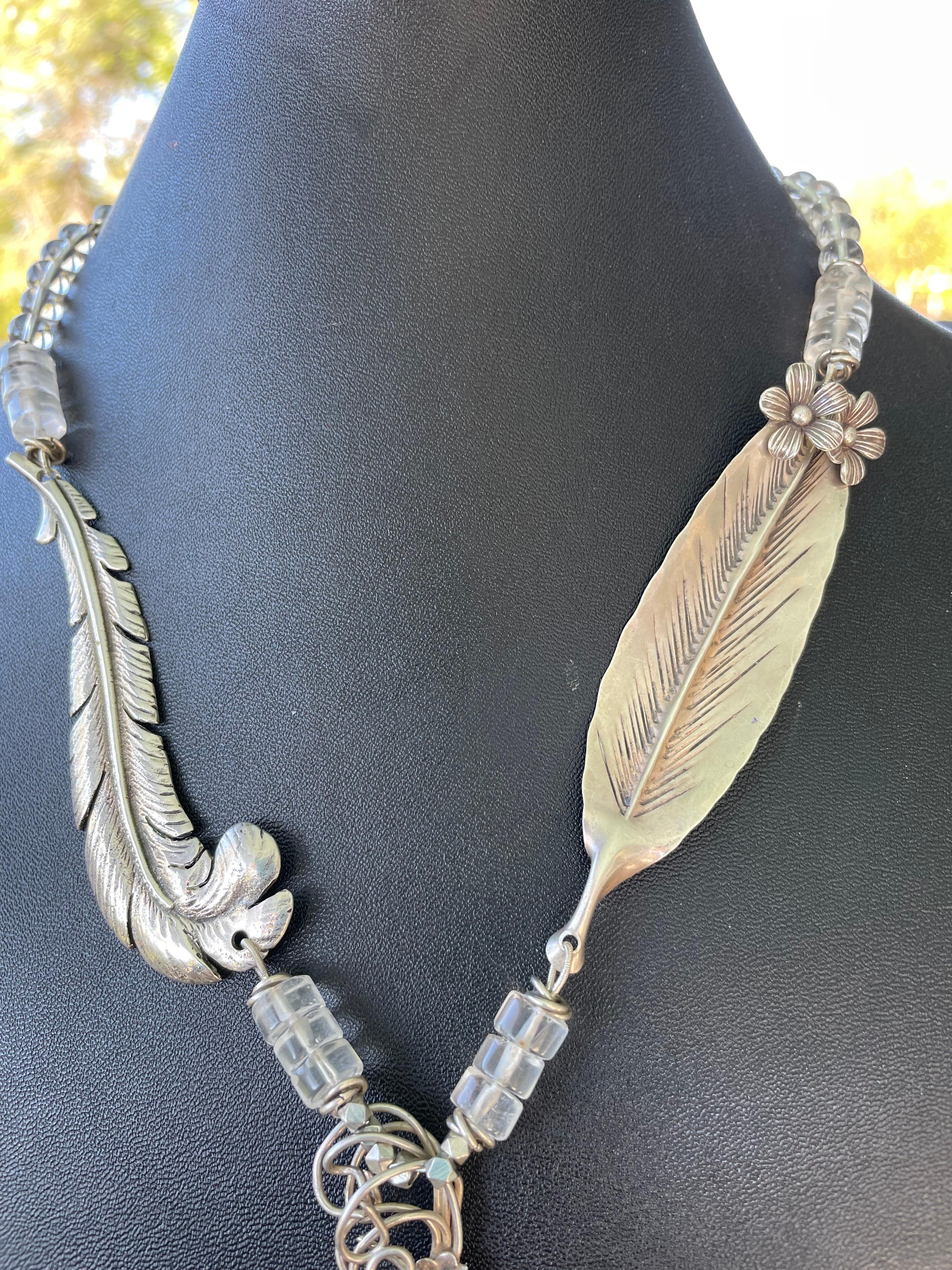 Art Nouveau LB offers Vintage Sterling Silver brooch pendant Rock Crystal Silver necklace