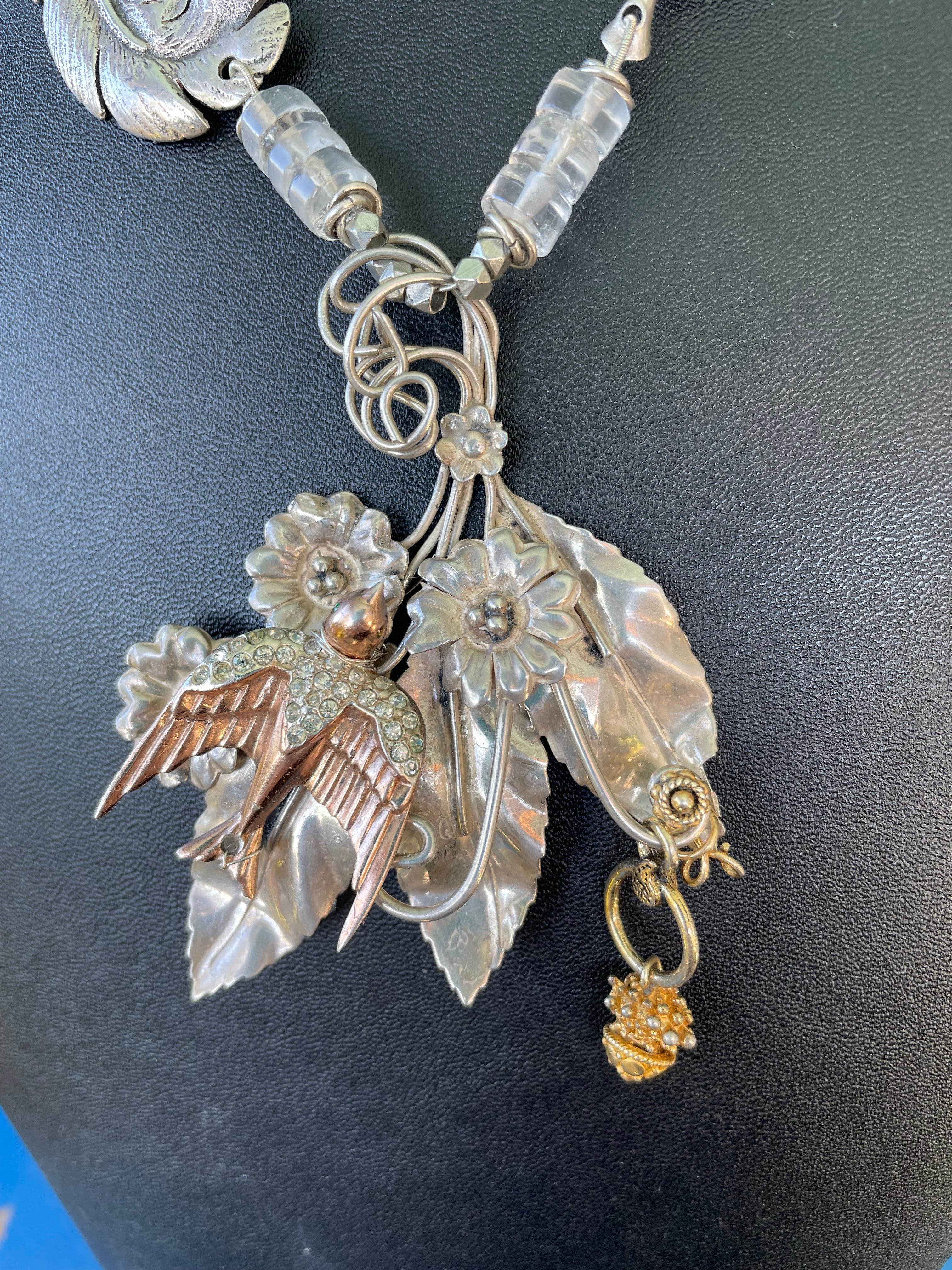 Women's or Men's LB offers Vintage Sterling Silver brooch pendant Rock Crystal Silver necklace
