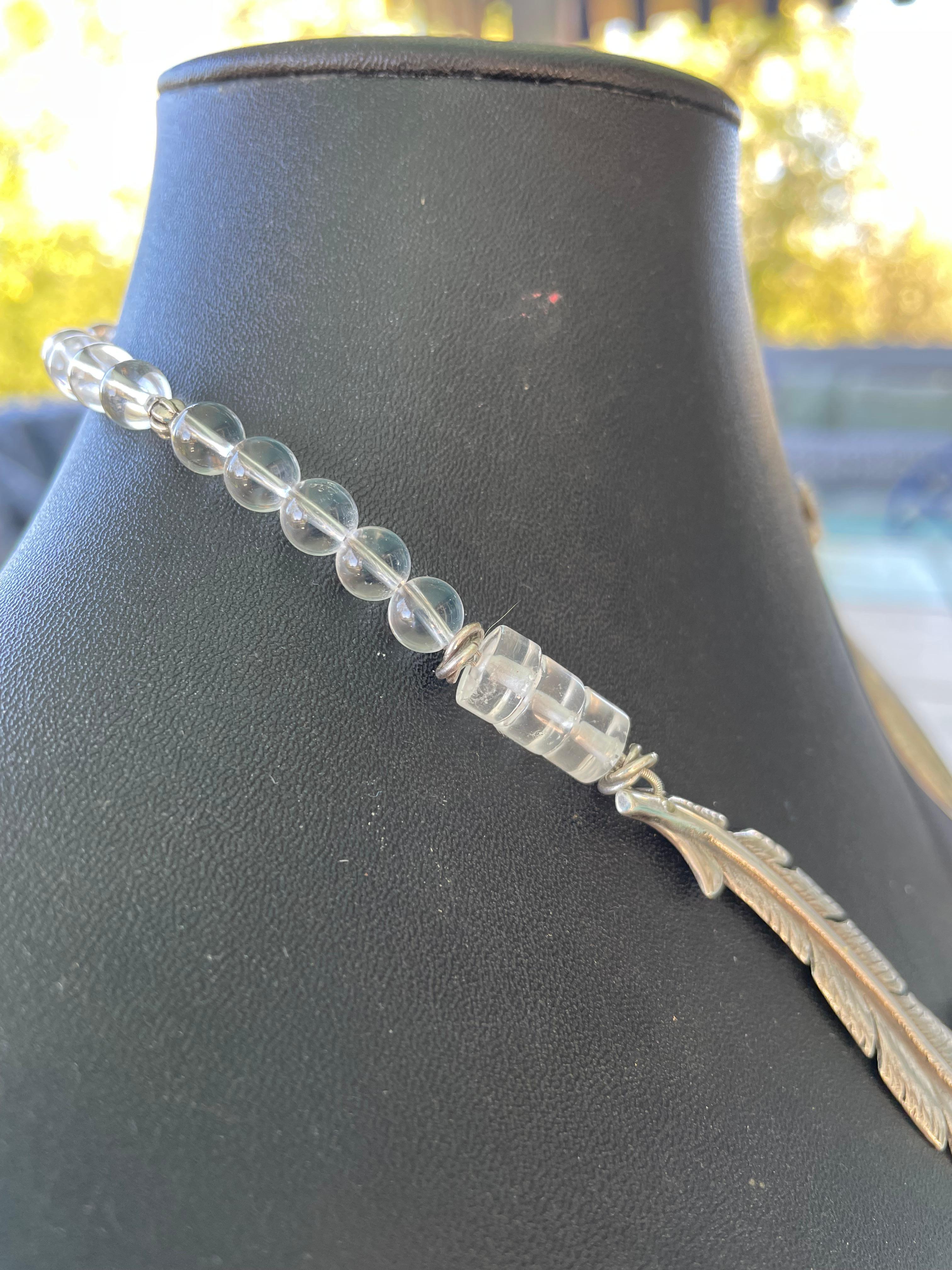 LB offers Vintage Sterling Silver brooch pendant Rock Crystal Silver necklace 3