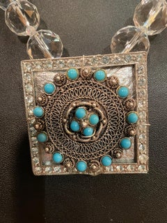 LB offers Vintage Sterling Turquoise Belt Buckle pendant Crystal Glass Necklace