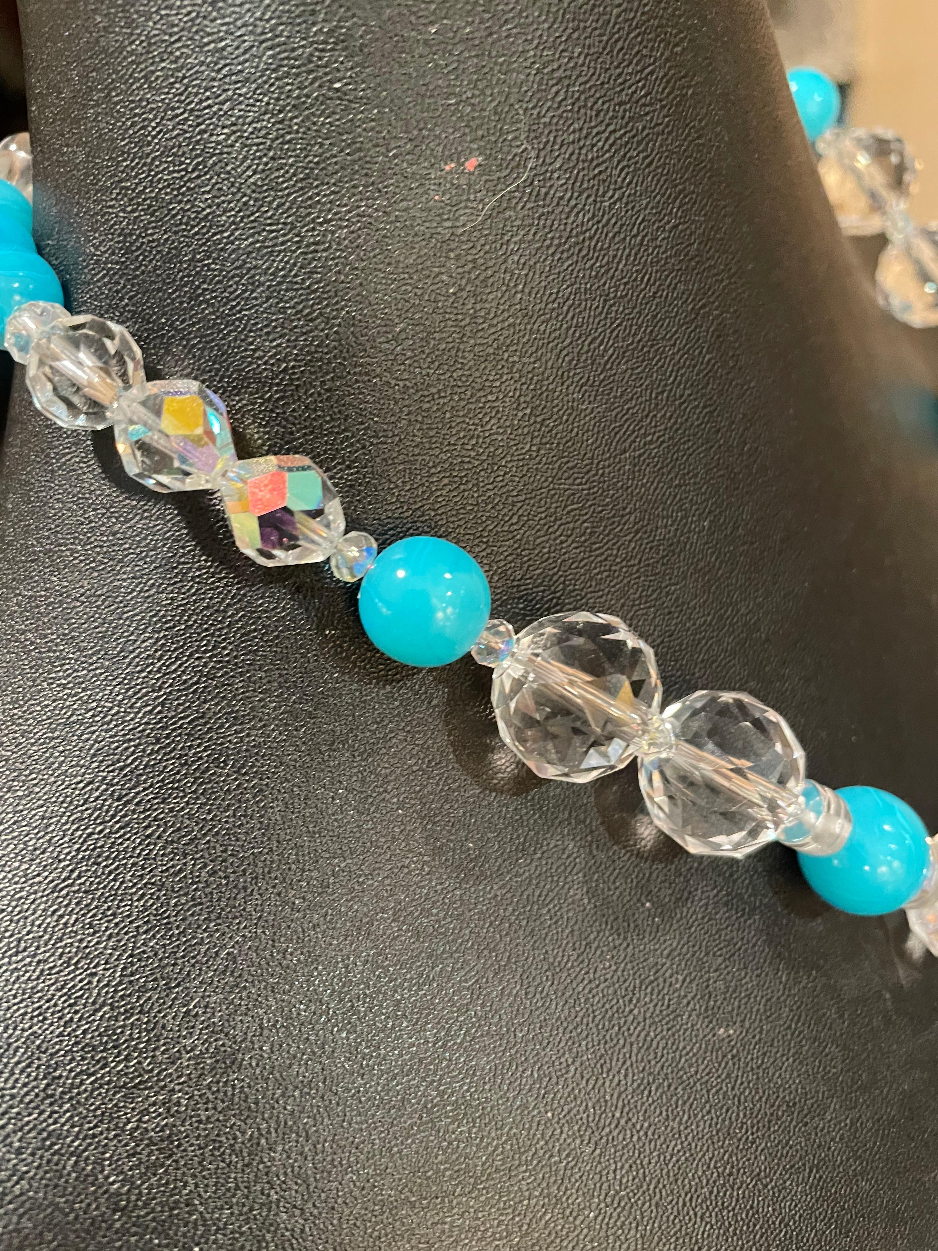 LB offers Vintage Sterling Turquoise Belt Buckle pendant Crystal Glass Necklace In Good Condition For Sale In Pittsburgh, PA