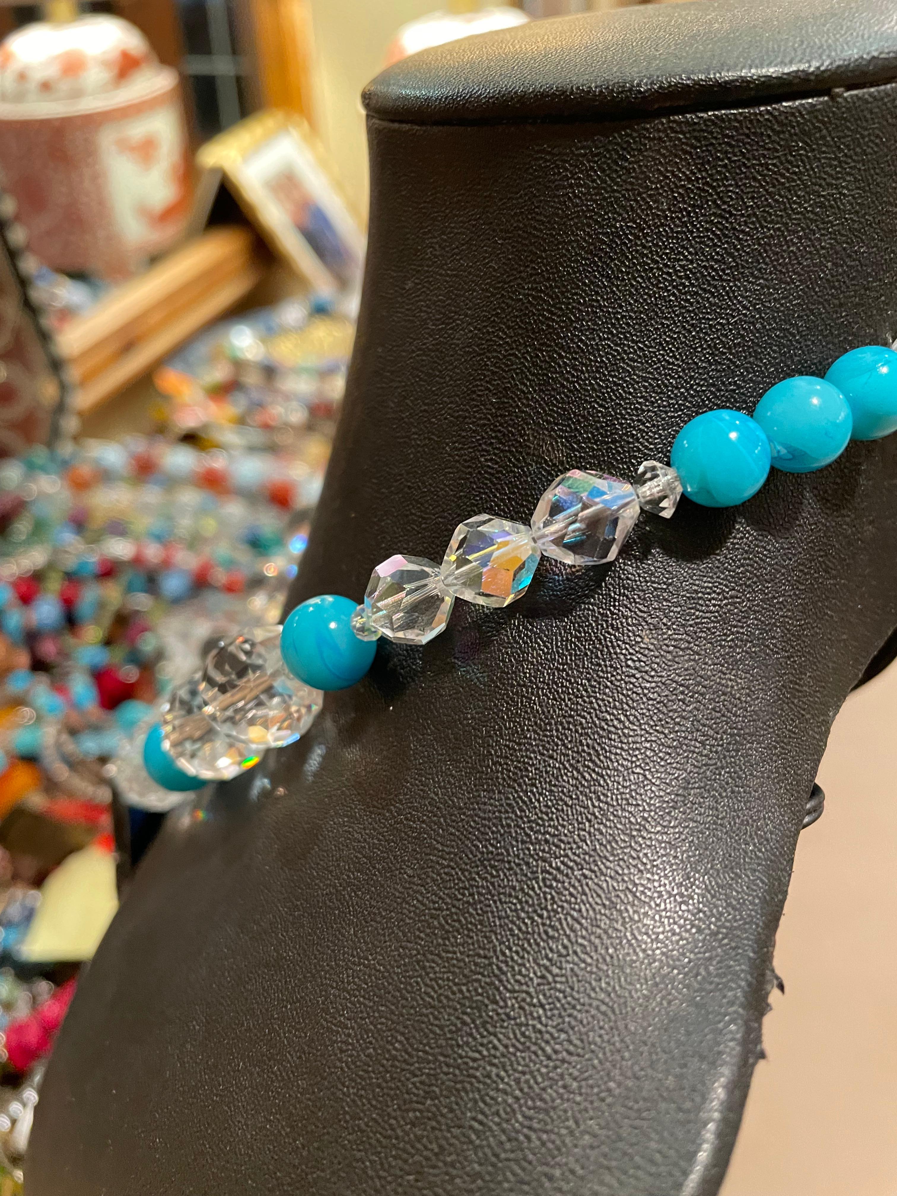 Women's LB offers Vintage Sterling Turquoise Belt Buckle pendant Crystal Glass Necklace For Sale