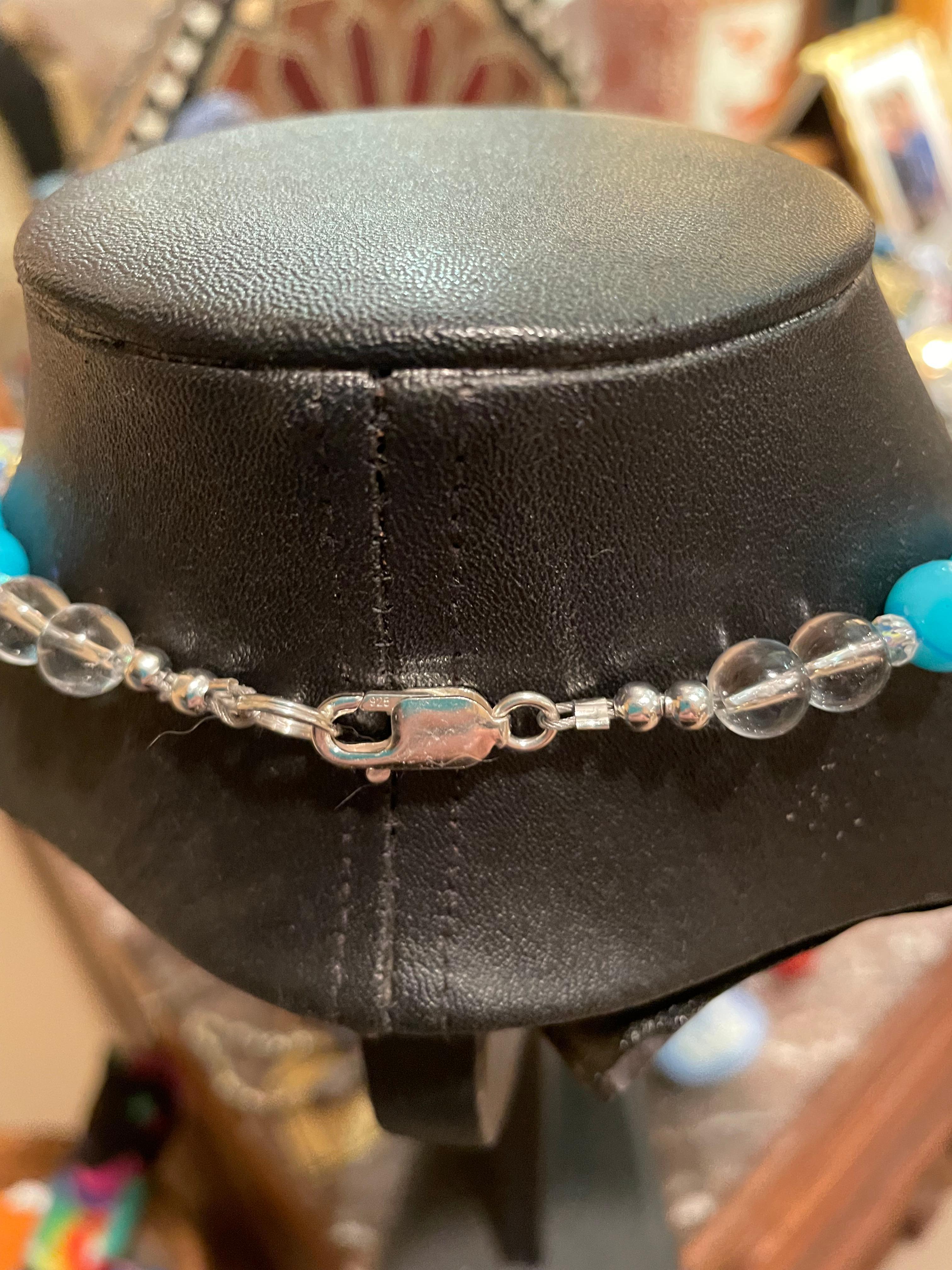 LB offers Vintage Sterling Turquoise Belt Buckle pendant Crystal Glass Necklace For Sale 2