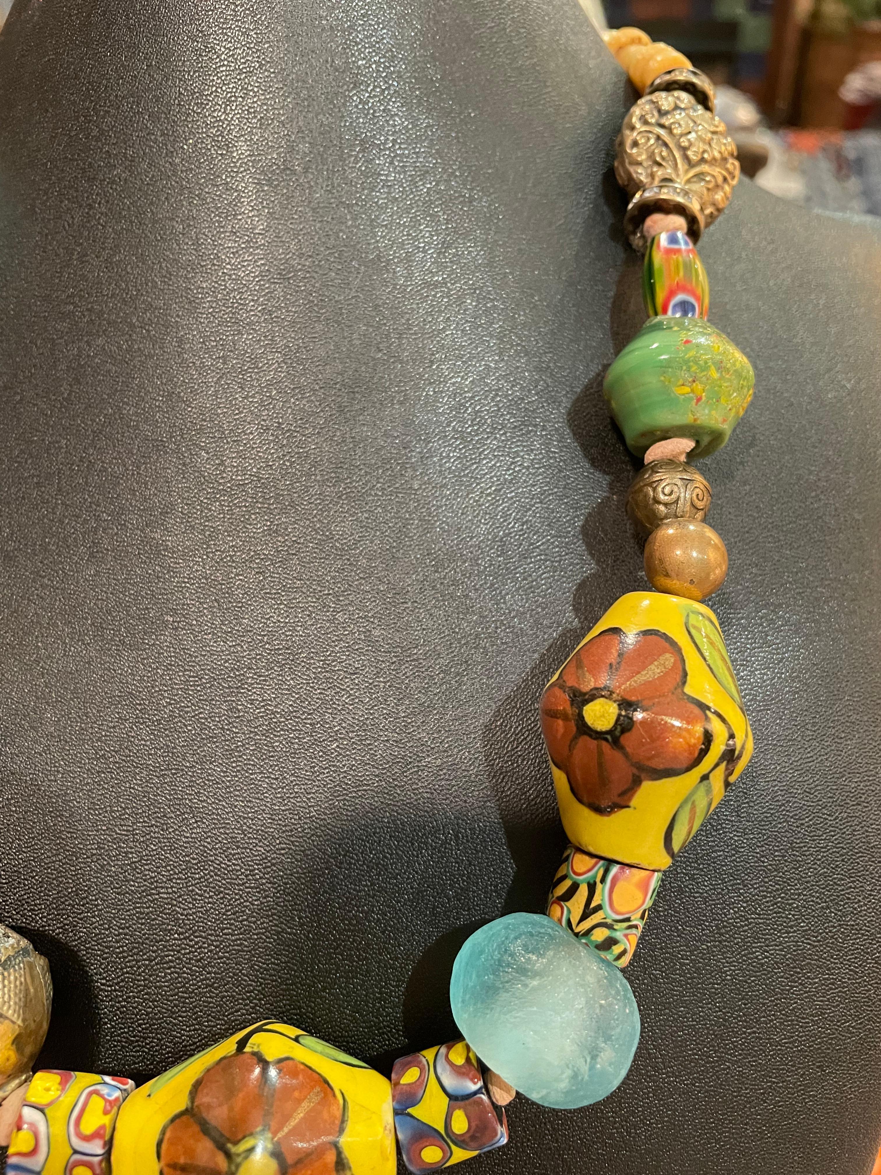 da uomo o donna LB offre Vintage Tibetan Painted beads Venetian Trade Tibetan Brass necklace in vendita