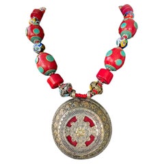 LB offers Vintage Tibetan Silver Enamel pendant Venetian glass Coral necklace