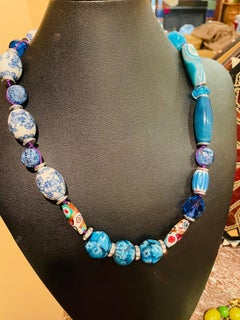 LB offers Vintage Venetian Agates Chinese ceramic Rondelles Crystal Necklace
