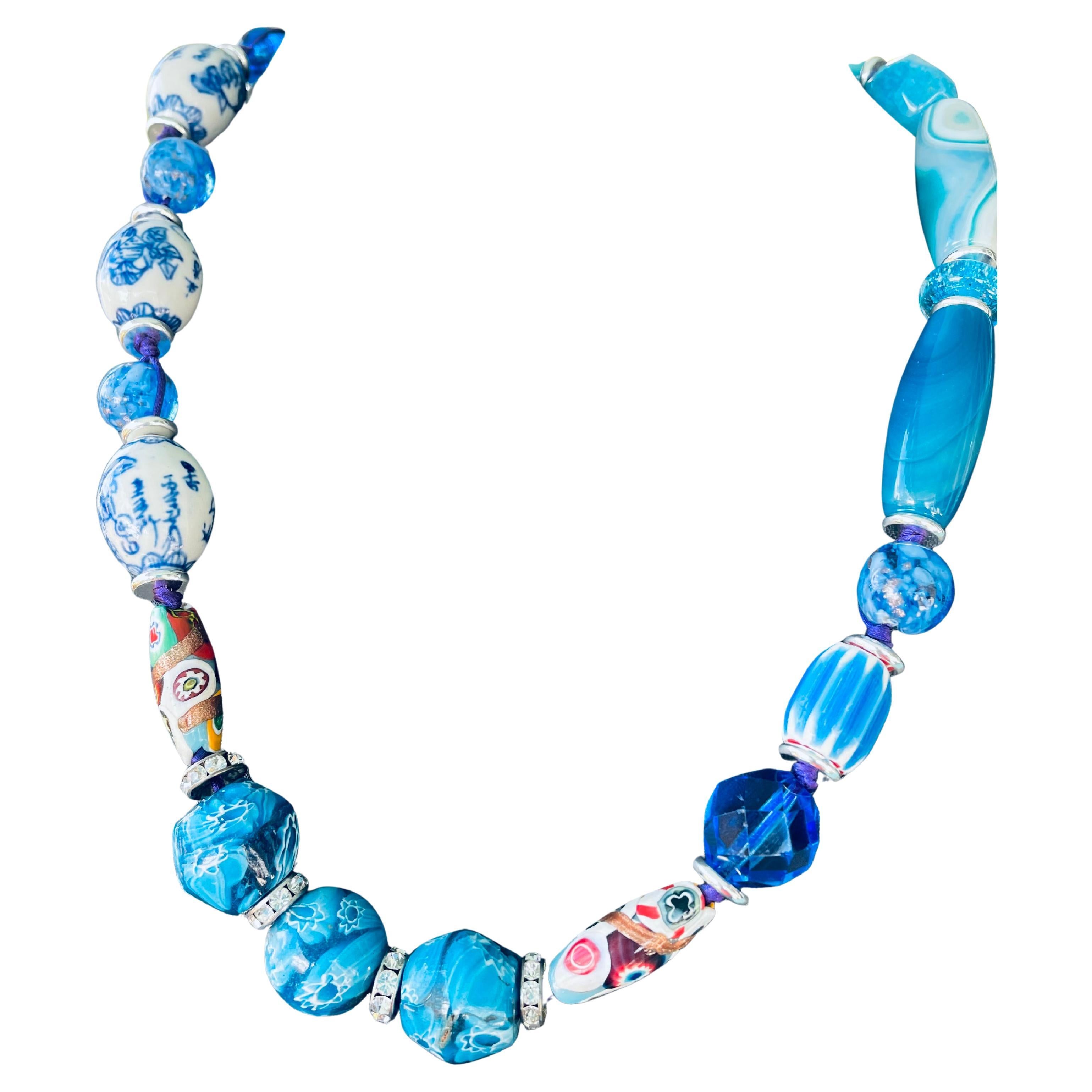 LB offers Vintage Venetian Agates Chinese ceramic Rondelles Crystal Necklace
