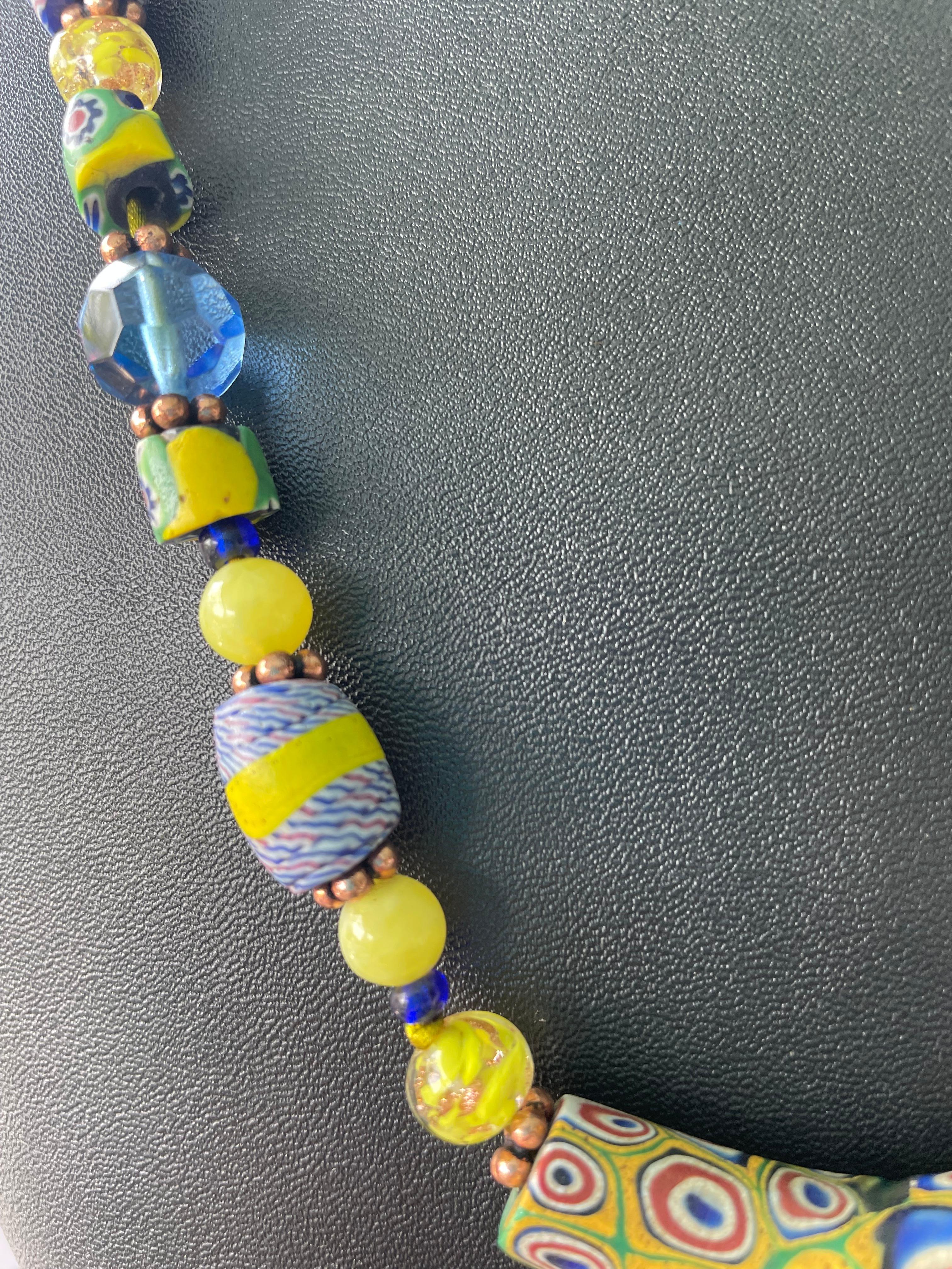 Women's or Men's LB offers Vintage Venetian glass Trade beads vintage Czech crystal bead Necklace For Sale