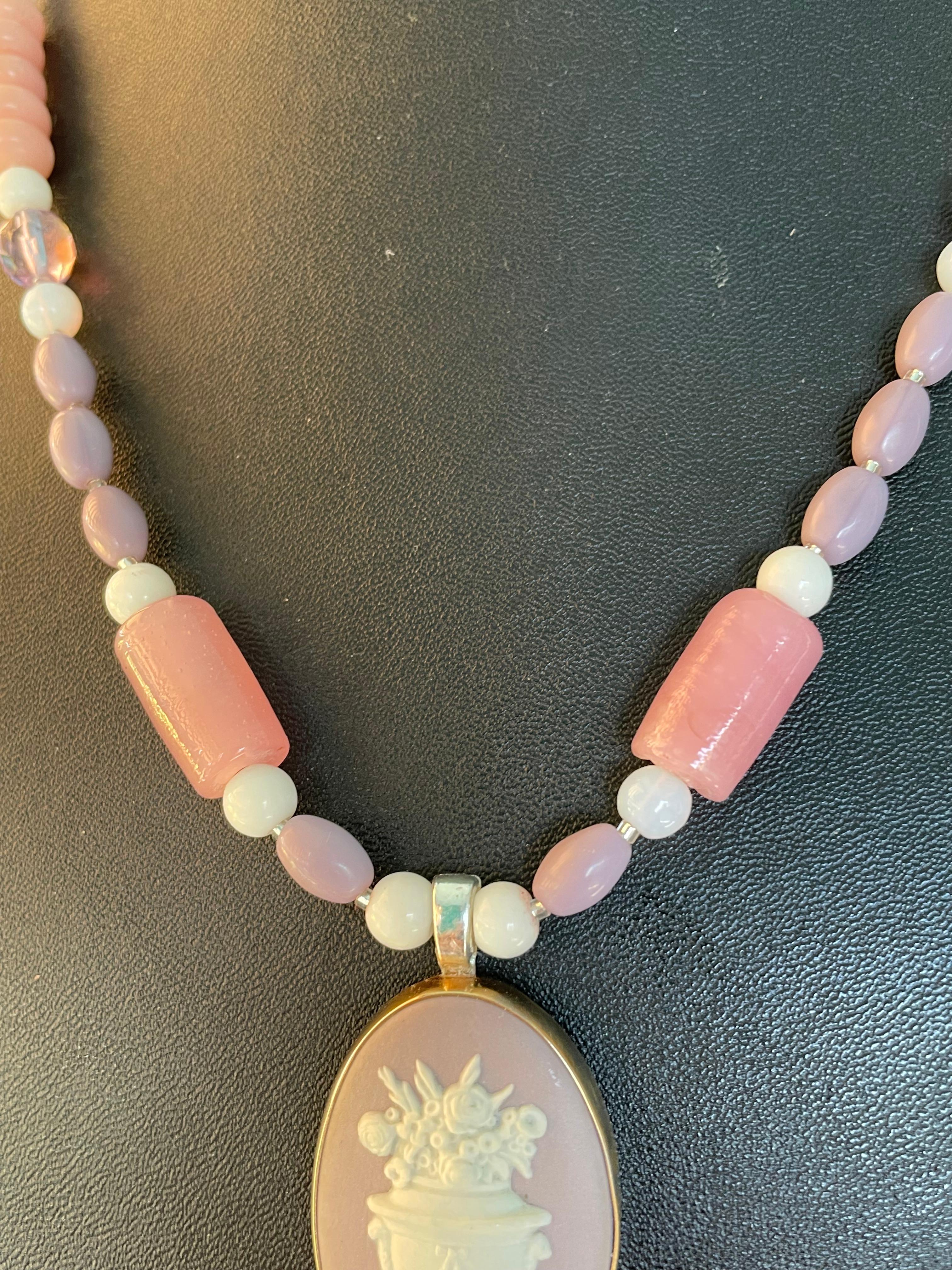 Artisan LB offers Vintage Wedgewood Jasperware pendant opal crystal necklace For Sale