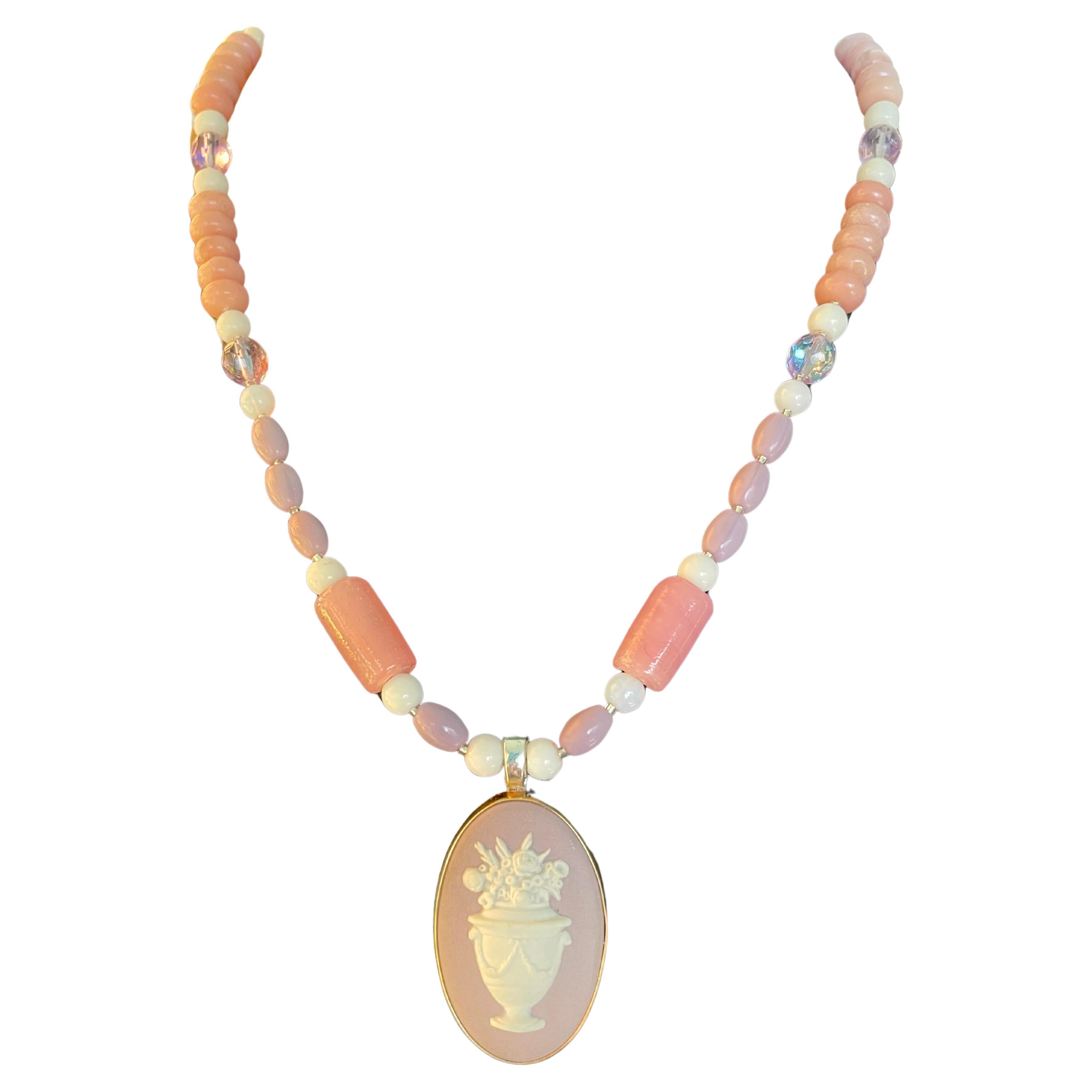 LB offers Vintage Wedgewood Jasperware pendant opal crystal necklace For Sale