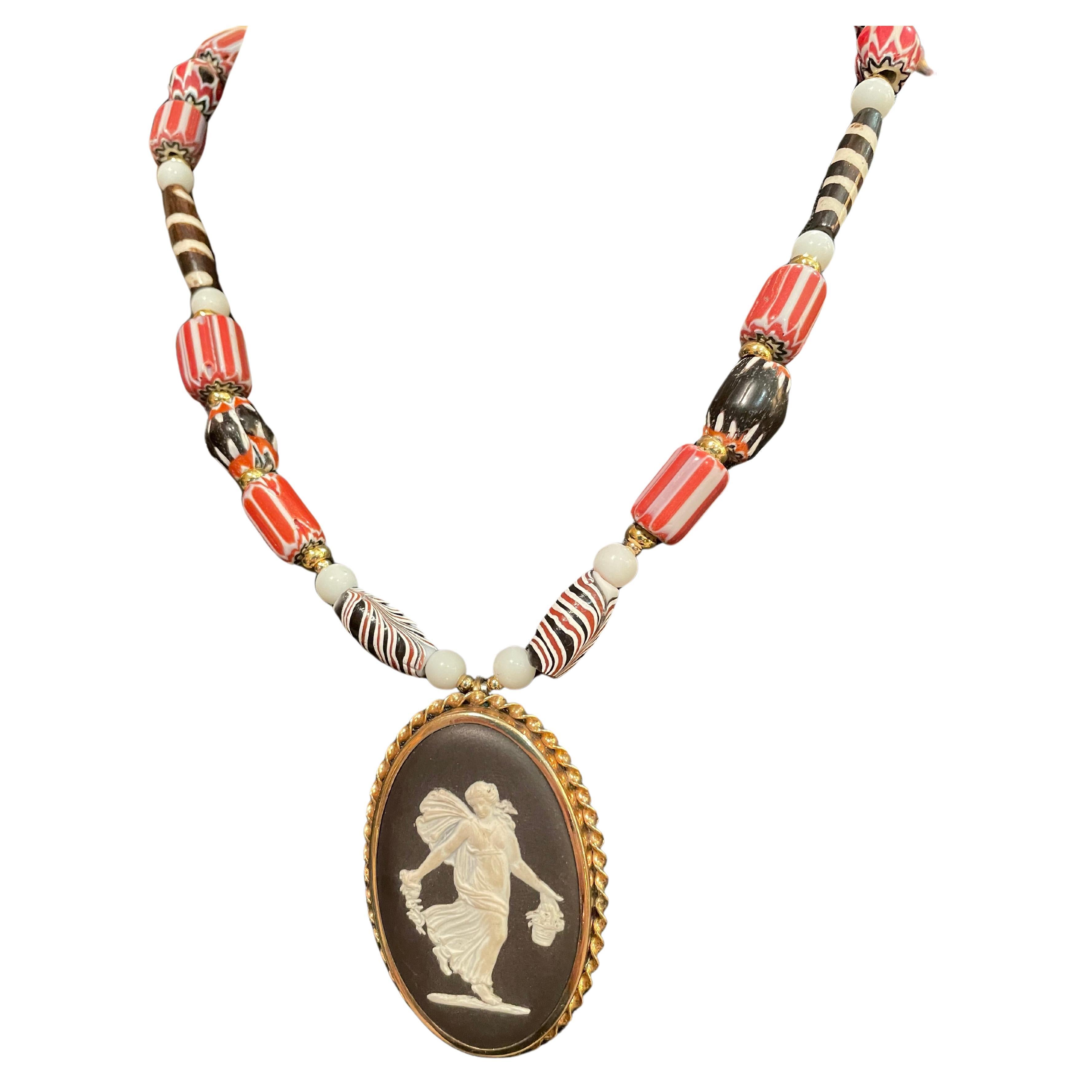 LB offers Vintage Wedgewood Jasperware pendant Venetian Glass onyx necklace