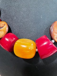 LB one of a kind Indian Resin Gold and Cranberry colored necklace with silver