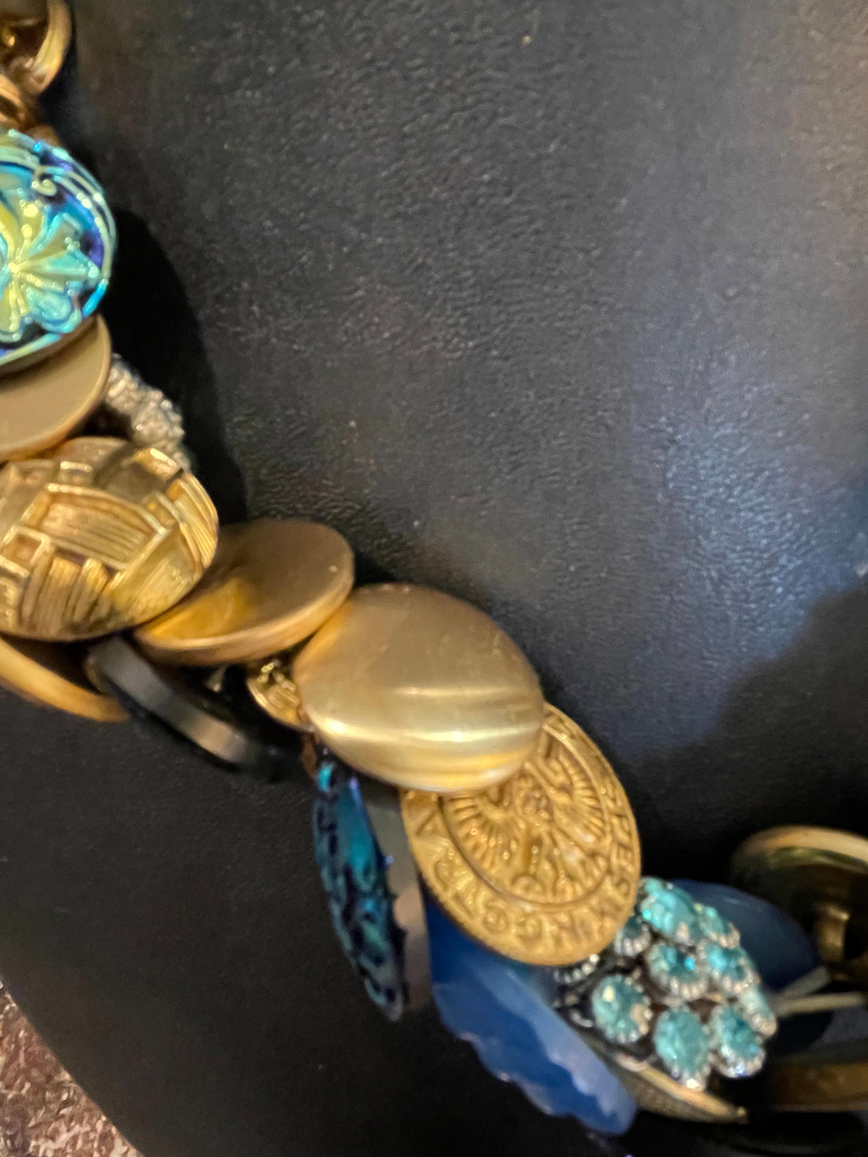 LB Stunning Antique Czech Glass Brass Buttons me of a kind handmade necklace  For Sale 1